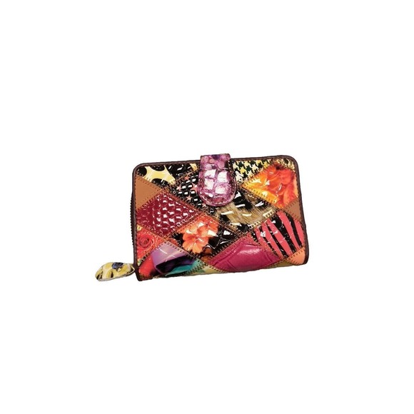 Art de Piel Genuine Leather Wallet Made in Mexico Patchwork Floral Multicolor - Picture 2 of 5